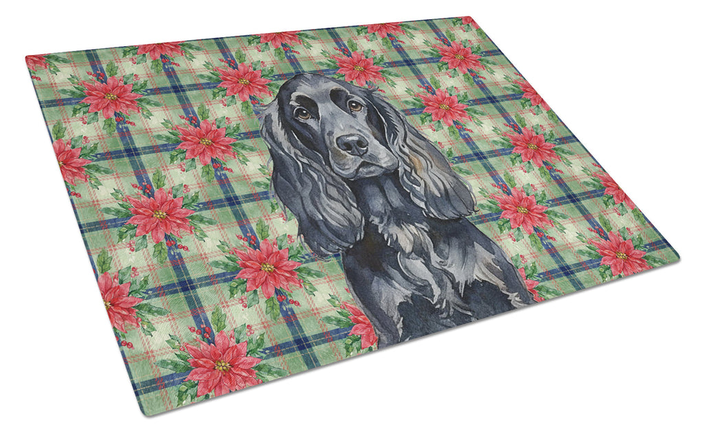 Black English Cocker Spaniel Christmas PoinsettIas Cutting Board Tempered Glass Kitchen Cutting Surface, Heat Resistant Chopping, Non-Slip Feet, Food Prep & Serving