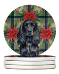 Black English Cocker Spaniel Christmas PoinsettIas Large Sandstone Coasters Pack of 4 Absorbent Round Coasters Decor Gifts for Men or Women, 4 in, Multicolor