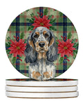 Blue Roan & Tan English Cocker Spaniel Christmas PoinsettIas Large Sandstone Coasters Pack of 4 Absorbent Round Coasters Decor Gifts for Men or Women, 4 in, Multicolor