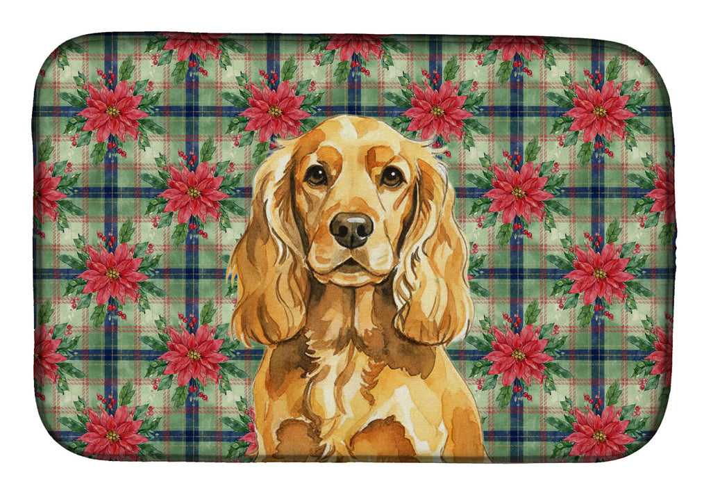 Golden English Cocker Spaniel Christmas PoinsettIas Dish Drying Mat Absorbent Dish Drying Mat Pad for Kitchen Counter Dish Drainer Mat for Countertop, 14 x 21", Multicolor