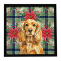 Golden English Cocker Spaniel Christmas PoinsettIas Framed Metal Print Bathroom, Kitchen, Office, Home Decor Wall Art Ready to Hang, Square, 8X8