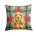 Golden English Cocker Spaniel Christmas PoinsettIas Decorative Throw Pillow 18x18 Indoor Outdoor Accent Cushion, Fabric Cover with Insert for Sofa, Bed, Porch & Living Room