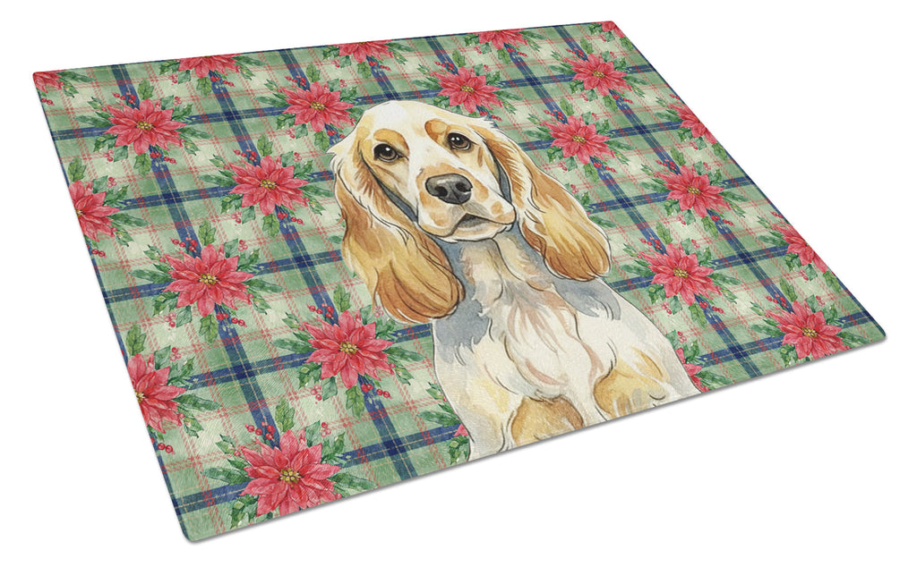 Lemon Roan English Cocker Spaniel Christmas PoinsettIas Cutting Board Tempered Glass Kitchen Cutting Surface, Heat Resistant Chopping, Non-Slip Feet, Food Prep & Serving