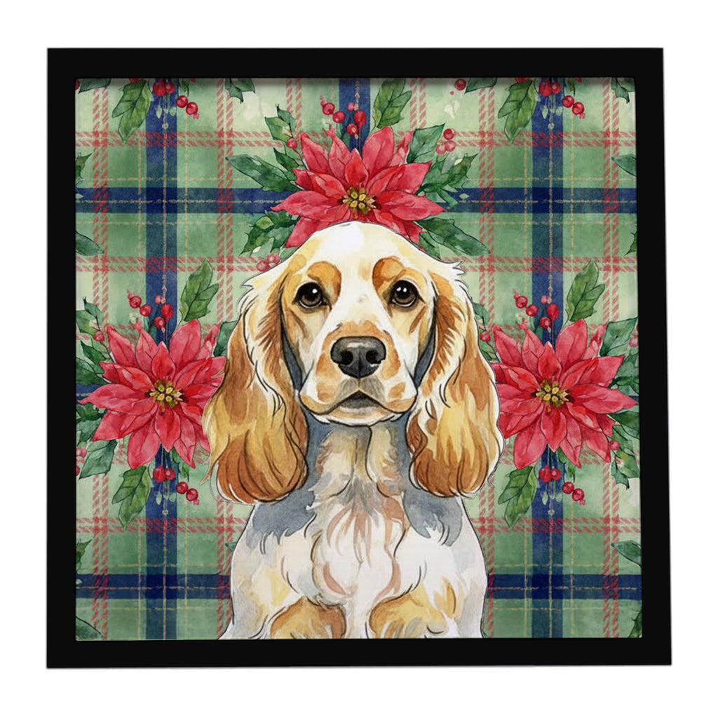 Lemon Roan English Cocker Spaniel Christmas PoinsettIas Framed Metal Print Bathroom, Kitchen, Office, Home Decor Wall Art Ready to Hang, Square, 8X8