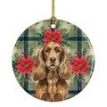 Liver English Cocker Spaniel Christmas PoinsettIas Ceramic Ornament Christmas Tree Hanging Decorations for Home Christmas Holiday, Party, Gift, 3 in, Multicolor