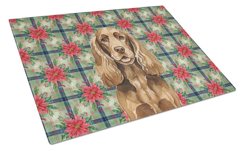 Liver English Cocker Spaniel Christmas PoinsettIas Cutting Board Tempered Glass Kitchen Cutting Surface, Heat Resistant Chopping, Non-Slip Feet, Food Prep & Serving