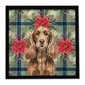 Liver English Cocker Spaniel Christmas PoinsettIas Framed Metal Print Bathroom, Kitchen, Office, Home Decor Wall Art Ready to Hang, Square, 8X8