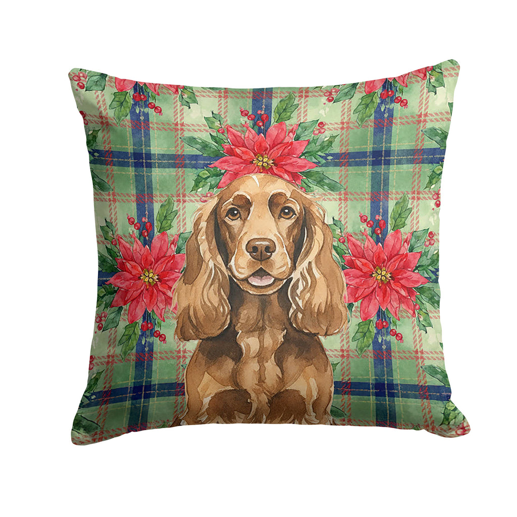 Liver English Cocker Spaniel Christmas PoinsettIas Decorative Throw Pillow 14x14 Indoor Outdoor Accent Cushion, Fabric Cover with Insert for Sofa, Bed, Porch & Living Room