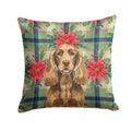 Liver English Cocker Spaniel Christmas PoinsettIas Decorative Throw Pillow 14x14 Indoor Outdoor Accent Cushion, Fabric Cover with Insert for Sofa, Bed, Porch & Living Room