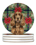 Liver English Cocker Spaniel Christmas PoinsettIas Large Sandstone Coasters Pack of 4 Absorbent Round Coasters Decor Gifts for Men or Women, 4 in, Multicolor