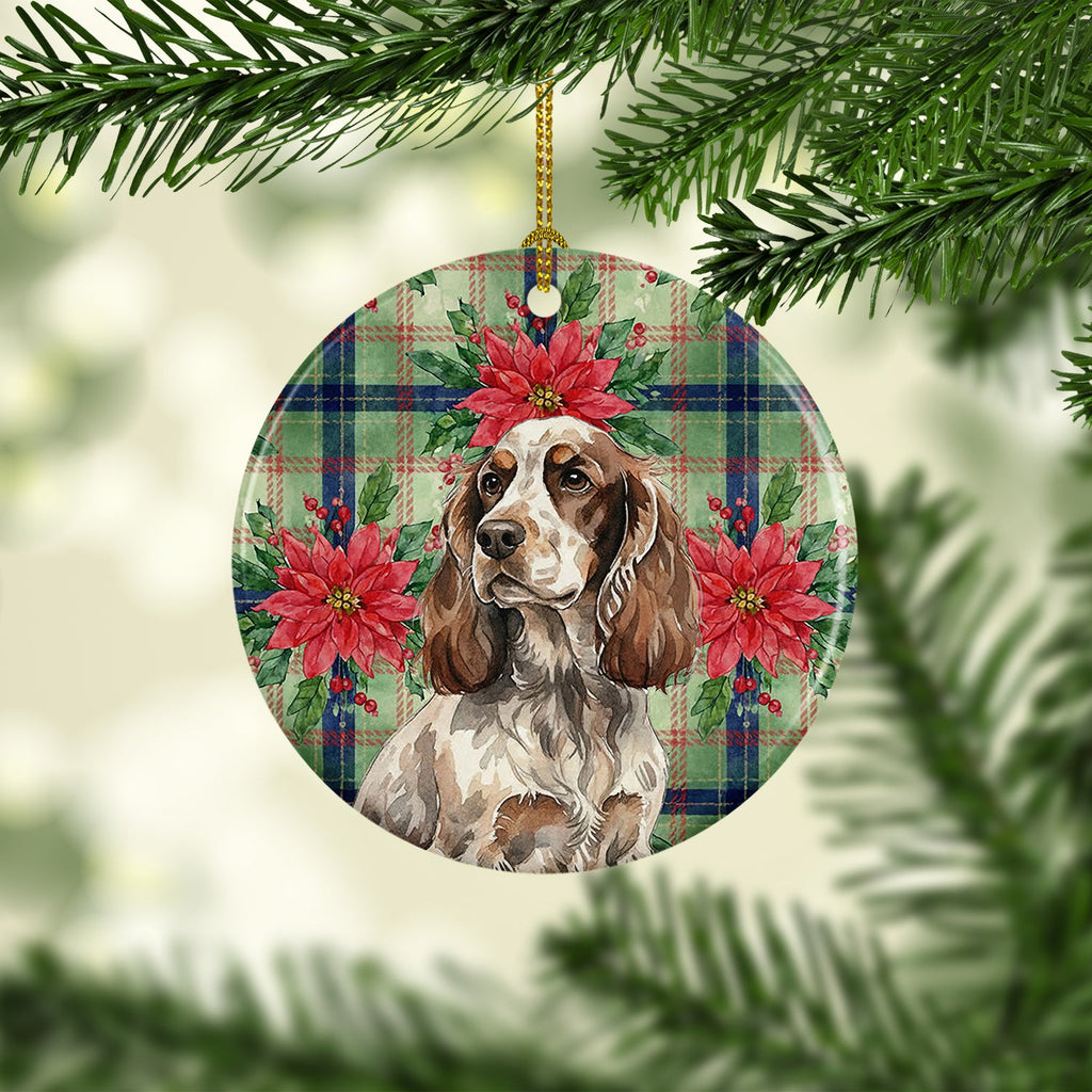 Liver Roan English Cocker Spaniel Christmas PoinsettIas Ceramic Ornament Christmas Tree Hanging Decorations for Home Christmas Holiday, Party, Gift, 3 in, Multicolor