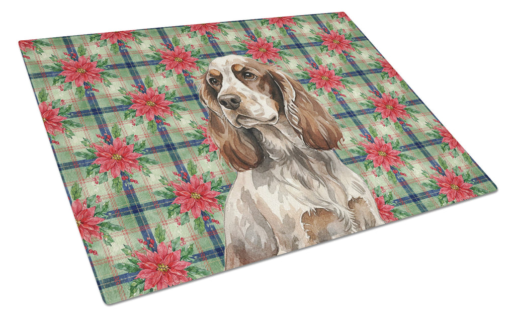 Liver Roan English Cocker Spaniel Christmas PoinsettIas Cutting Board Tempered Glass Kitchen Cutting Surface, Heat Resistant Chopping, Non-Slip Feet, Food Prep & Serving