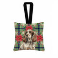 Liver Roan English Cocker Spaniel Christmas PoinsettIas Hanging Square Fabric Ornament 3.5 � 3.5 Decorative Door-Knob & Tree Hanger, Soft Fabric