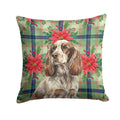 Liver Roan English Cocker Spaniel Christmas PoinsettIas Decorative Throw Pillow 18x18 Indoor Outdoor Accent Cushion, Fabric Cover with Insert for Sofa, Bed, Porch & Living Room