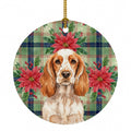 Orange Roan English Cocker Spaniel Christmas PoinsettIas Ceramic Ornament Christmas Tree Hanging Decorations for Home Christmas Holiday, Party, Gift, 3 in, Multicolor