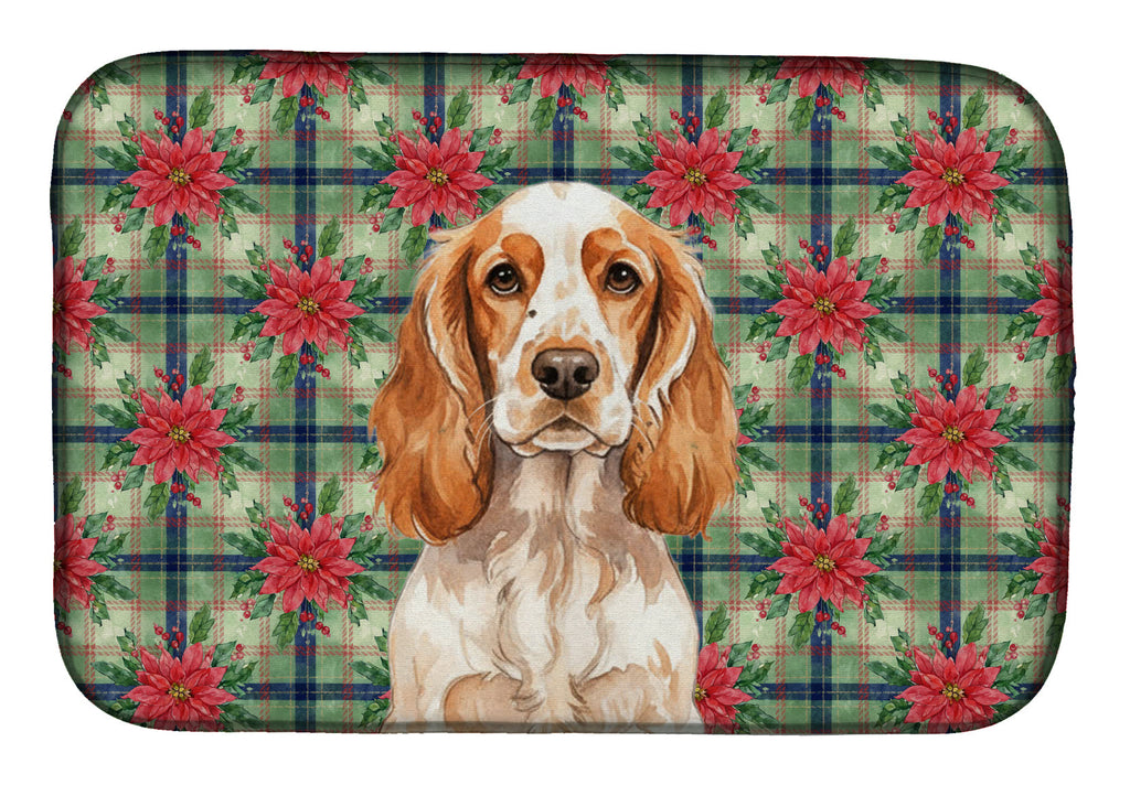 Orange Roan English Cocker Spaniel Christmas PoinsettIas Dish Drying Mat Absorbent Dish Drying Mat Pad for Kitchen Counter Dish Drainer Mat for Countertop, 14 x 21", Multicolor
