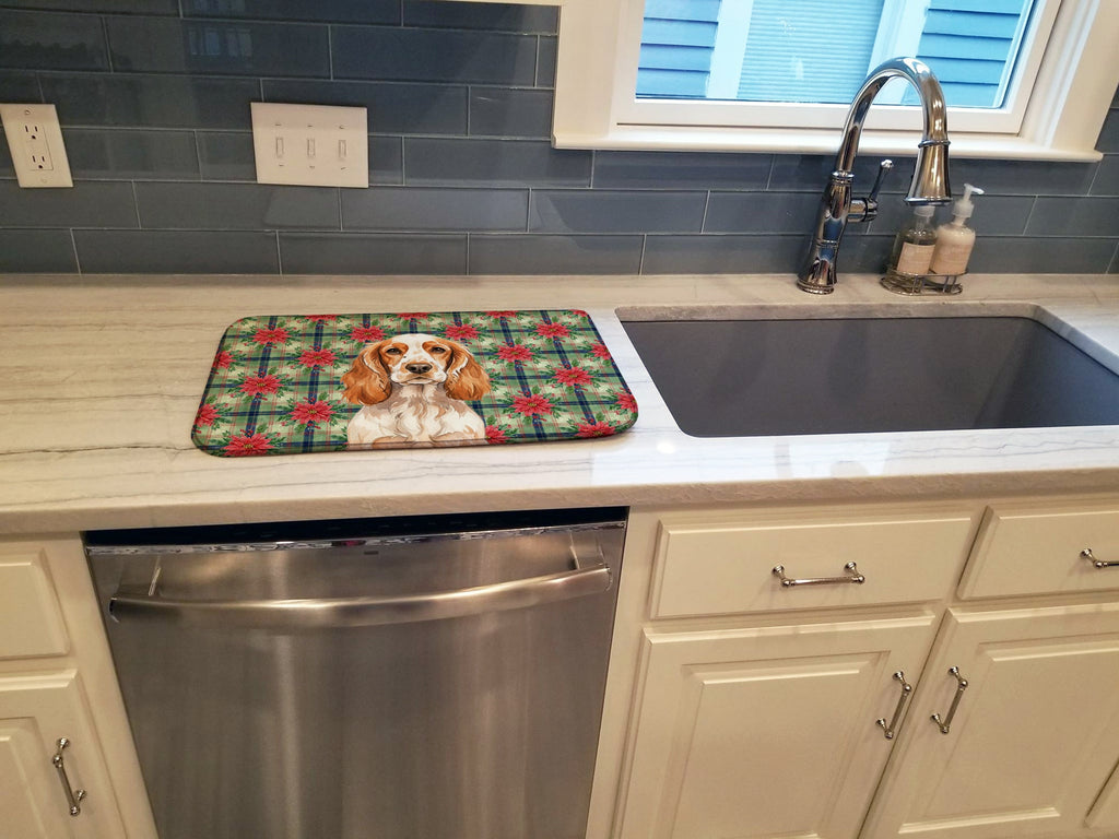 Orange Roan English Cocker Spaniel Christmas PoinsettIas Dish Drying Mat Absorbent Dish Drying Mat Pad for Kitchen Counter Dish Drainer Mat for Countertop, 14 x 21", Multicolor