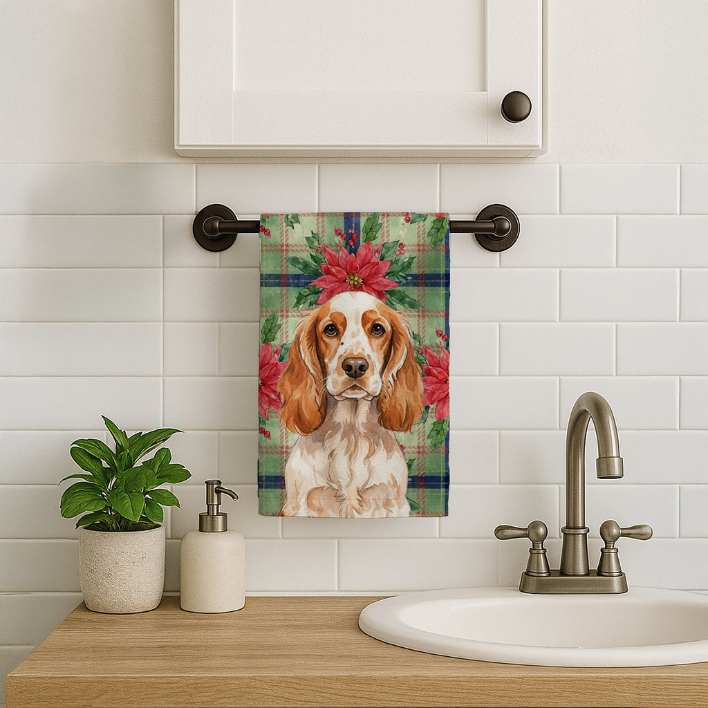 Orange Roan English Cocker Spaniel Christmas PoinsettIas Kitchen Towel Velour Plush Front and Cotton Loop Back Machine Washable