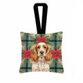 Orange Roan English Cocker Spaniel Christmas PoinsettIas Hanging Square Fabric Ornament 3.5 � 3.5 Decorative Door-Knob & Tree Hanger, Soft Fabric