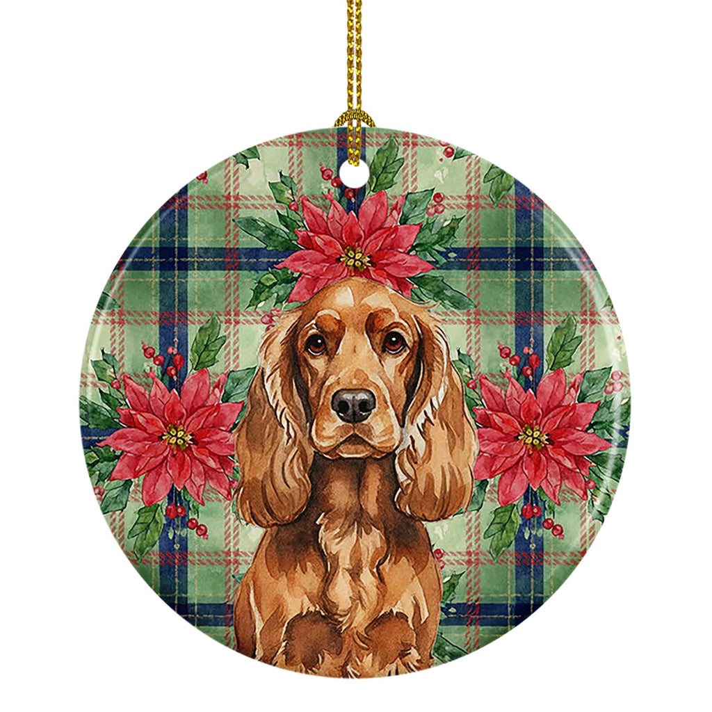 Red English Cocker Spaniel Christmas PoinsettIas Ceramic Ornament Christmas Tree Hanging Decorations for Home Christmas Holiday, Party, Gift, 3 in, Multicolor