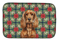 Red English Cocker Spaniel Christmas PoinsettIas Dish Drying Mat Absorbent Dish Drying Mat Pad for Kitchen Counter Dish Drainer Mat for Countertop, 14 x 21", Multicolor