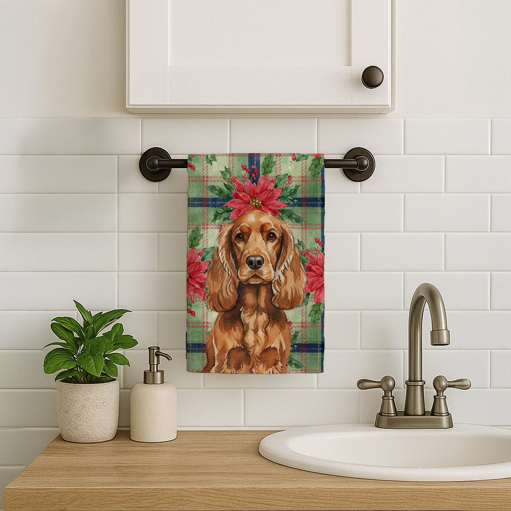 Red English Cocker Spaniel Christmas PoinsettIas Kitchen Towel Velour Plush Front and Cotton Loop Back Machine Washable