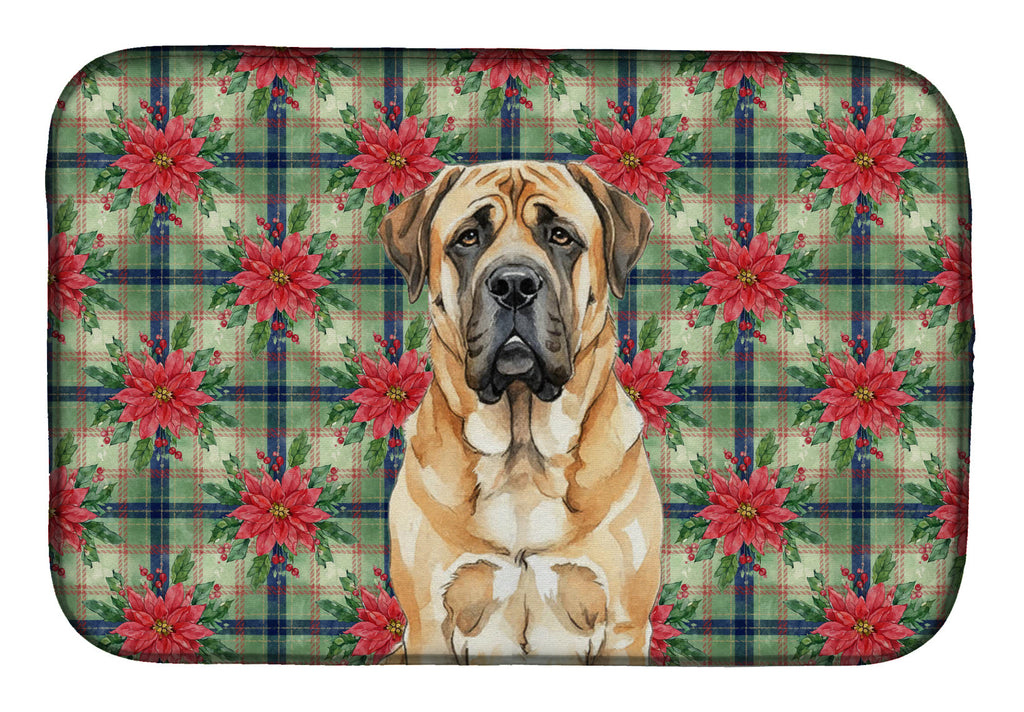 Apricot English Mastiff Christmas PoinsettIas Dish Drying Mat Absorbent Dish Drying Mat Pad for Kitchen Counter Dish Drainer Mat for Countertop, 14 x 21", Multicolor