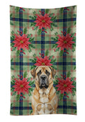 Apricot English Mastiff Christmas PoinsettIas Kitchen Towel Velour Plush Front and Cotton Loop Back Machine Washable