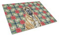 Brindle English Mastiff Christmas PoinsettIas Cutting Board Tempered Glass Kitchen Cutting Surface, Heat Resistant Chopping, Non-Slip Feet, Food Prep & Serving
