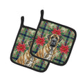 Brindle English Mastiff Christmas PoinsettIas Pot Holder Set of 2 Heat Resistant Quilted Hot Pads 7.5 x 7.5 Inch, Insulated Kitchen Trivets for Cooking & Baking