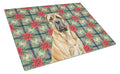 Fawn English Mastiff Christmas PoinsettIas Cutting Board Tempered Glass Kitchen Cutting Surface, Heat Resistant Chopping, Non-Slip Feet, Food Prep & Serving
