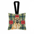 Fawn English Mastiff Christmas PoinsettIas Hanging Square Fabric Ornament 3.5 � 3.5 Decorative Door-Knob & Tree Hanger, Soft Fabric