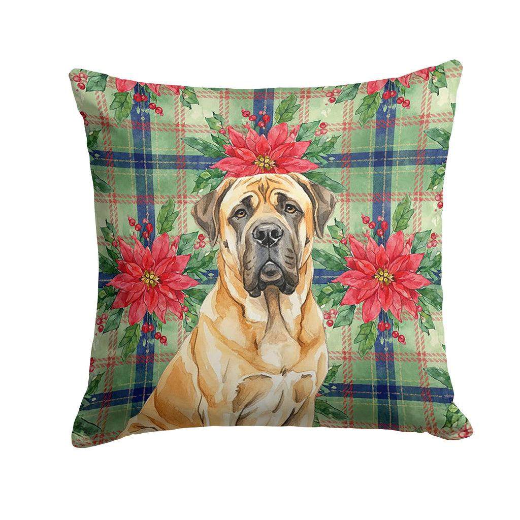 Fawn English Mastiff Christmas PoinsettIas Decorative Throw Pillow 18x18 Indoor Outdoor Accent Cushion, Fabric Cover with Insert for Sofa, Bed, Porch & Living Room