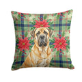 Fawn English Mastiff Christmas PoinsettIas Decorative Throw Pillow 18x18 Indoor Outdoor Accent Cushion, Fabric Cover with Insert for Sofa, Bed, Porch & Living Room