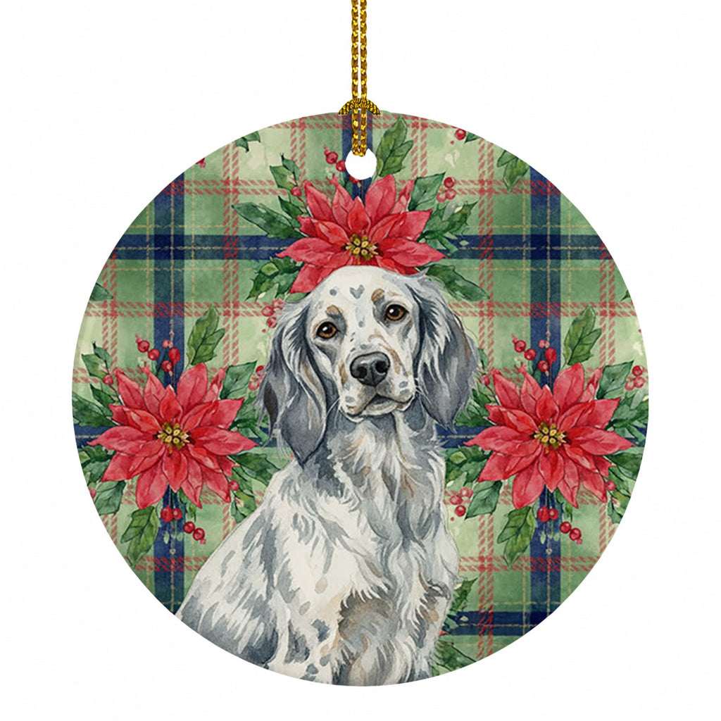 Blue Belton English Setter Christmas PoinsettIas Ceramic Ornament Christmas Tree Hanging Decorations for Home Christmas Holiday, Party, Gift, 3 in, Multicolor