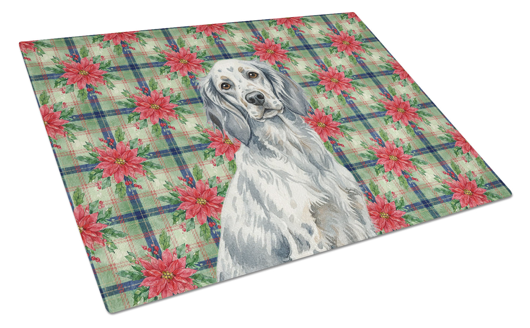 Blue Belton English Setter Christmas PoinsettIas Cutting Board Tempered Glass Kitchen Cutting Surface, Heat Resistant Chopping, Non-Slip Feet, Food Prep & Serving