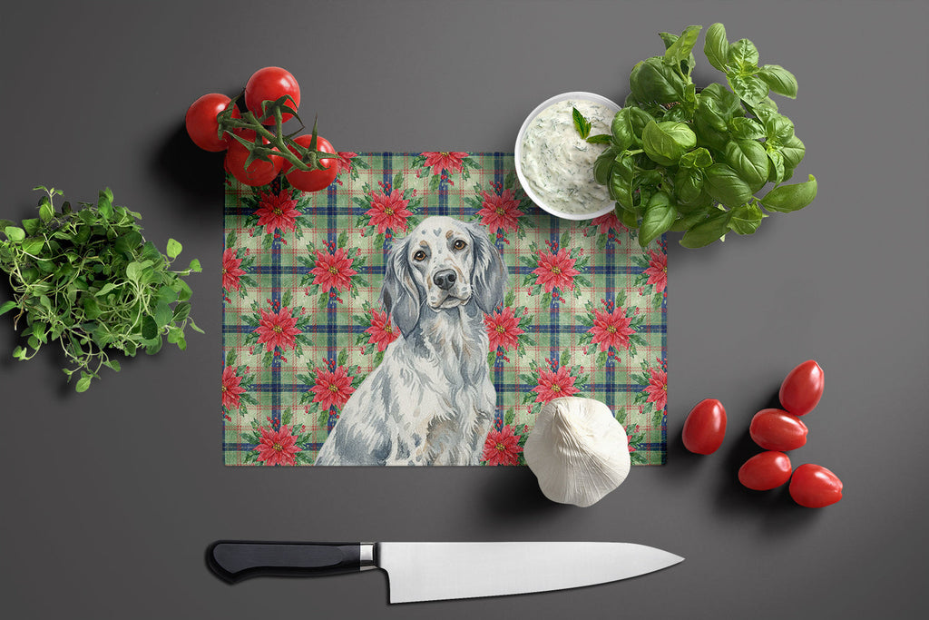Blue Belton English Setter Christmas PoinsettIas Cutting Board Tempered Glass Kitchen Cutting Surface, Heat Resistant Chopping, Non-Slip Feet, Food Prep & Serving