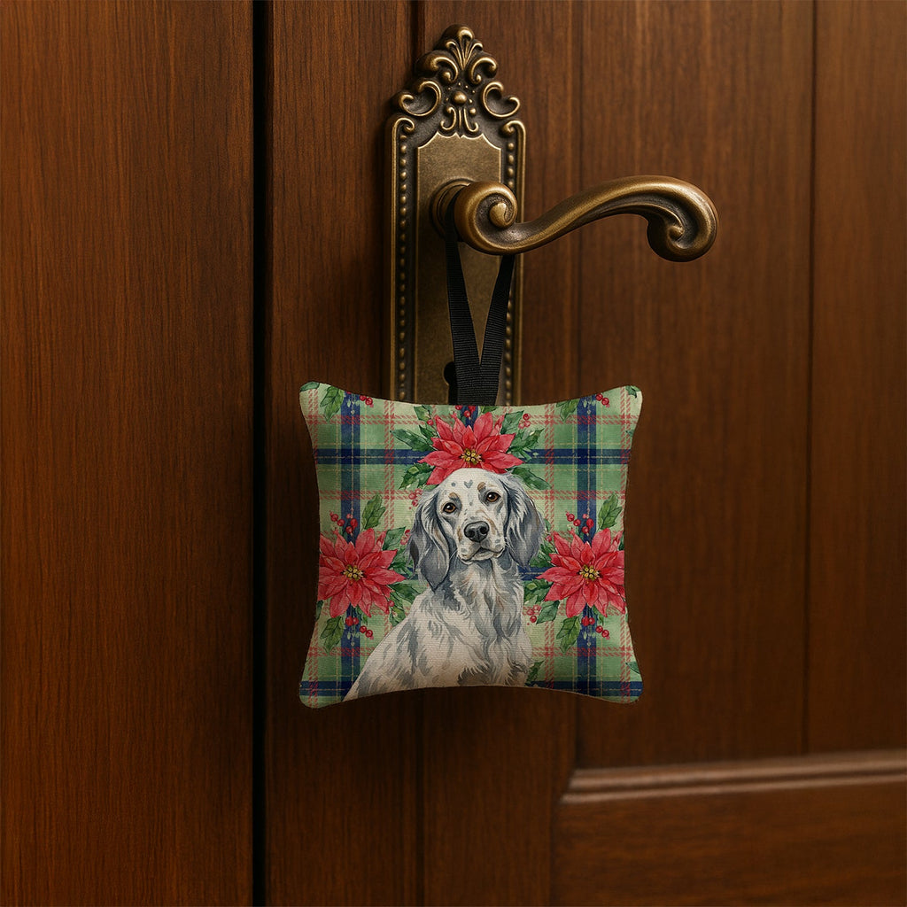 Blue Belton English Setter Christmas PoinsettIas Hanging Square Fabric Ornament 3.5 � 3.5 Decorative Door-Knob & Tree Hanger, Soft Fabric