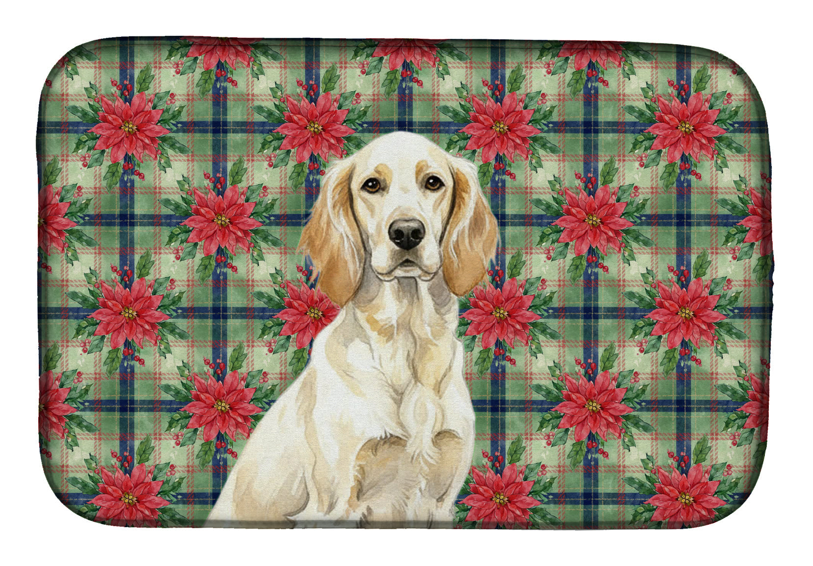 Lemon Belton English Setter Christmas PoinsettIas Dish Drying Mat Absorbent Dish Drying Mat Pad for Kitchen Counter Dish Drainer Mat for Countertop, 14 x 21", Multicolor