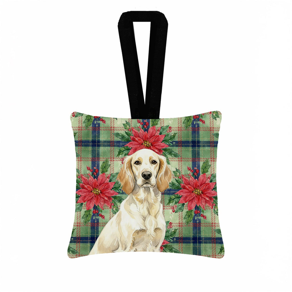 Lemon Belton English Setter Christmas PoinsettIas Hanging Square Fabric Ornament 3.5 � 3.5 Decorative Door-Knob & Tree Hanger, Soft Fabric