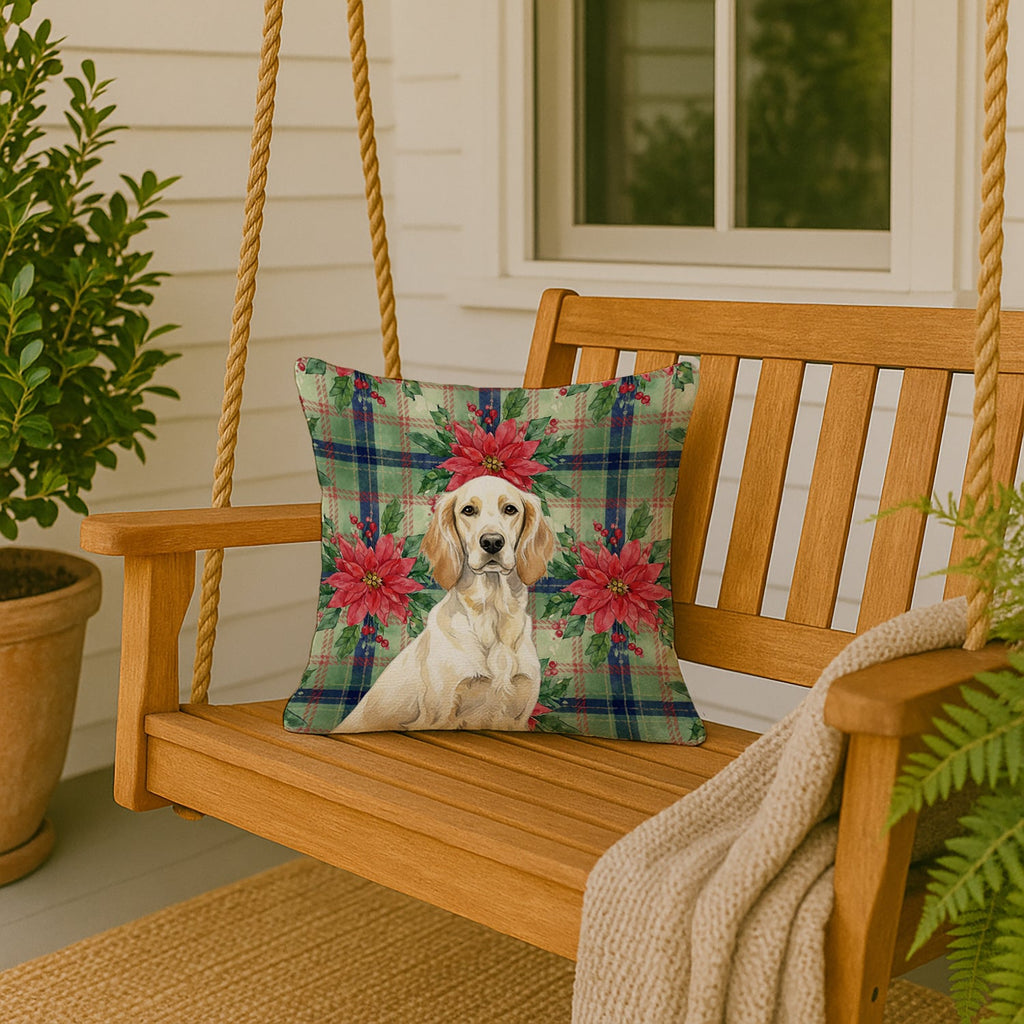 Lemon Belton English Setter Christmas PoinsettIas Decorative Throw Pillow 18x18 Indoor Outdoor Accent Cushion, Fabric Cover with Insert for Sofa, Bed, Porch & Living Room