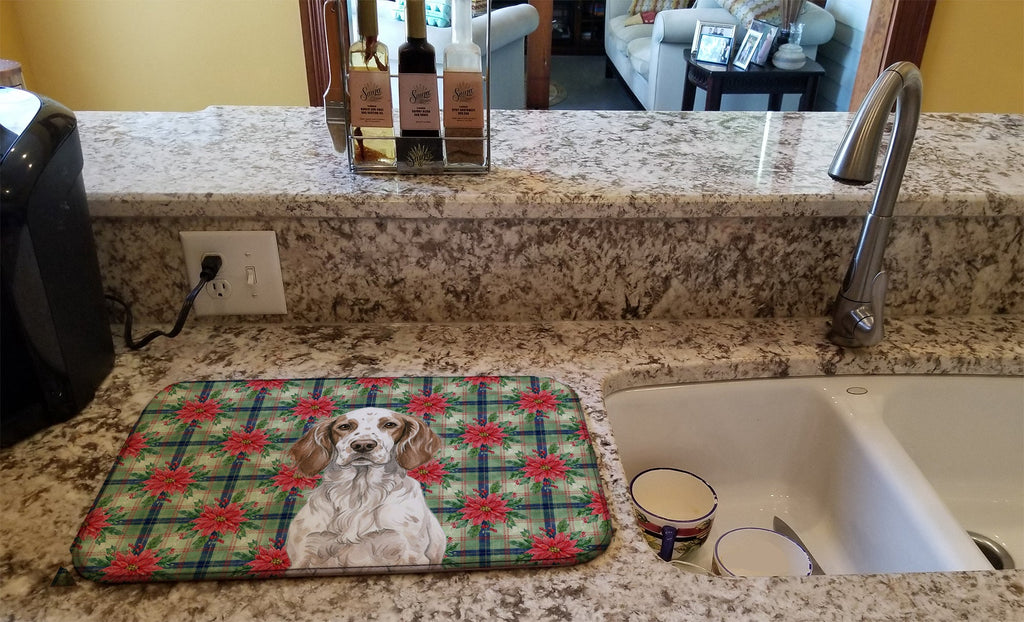 Liver Belton English Setter Christmas PoinsettIas Dish Drying Mat Absorbent Dish Drying Mat Pad for Kitchen Counter Dish Drainer Mat for Countertop, 14 x 21", Multicolor
