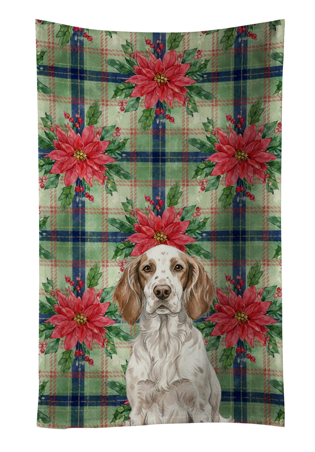 Liver Belton English Setter Christmas PoinsettIas Kitchen Towel Velour Plush Front and Cotton Loop Back Machine Washable