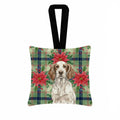 Liver Belton English Setter Christmas PoinsettIas Hanging Square Fabric Ornament 3.5 � 3.5 Decorative Door-Knob & Tree Hanger, Soft Fabric