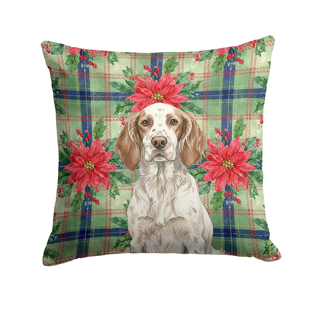 Liver Belton English Setter Christmas PoinsettIas Decorative Throw Pillow 14x14 Indoor Outdoor Accent Cushion, Fabric Cover with Insert for Sofa, Bed, Porch & Living Room