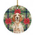 Orange Belton English Setter Christmas PoinsettIas Ceramic Ornament Christmas Tree Hanging Decorations for Home Christmas Holiday, Party, Gift, 3 in, Multicolor