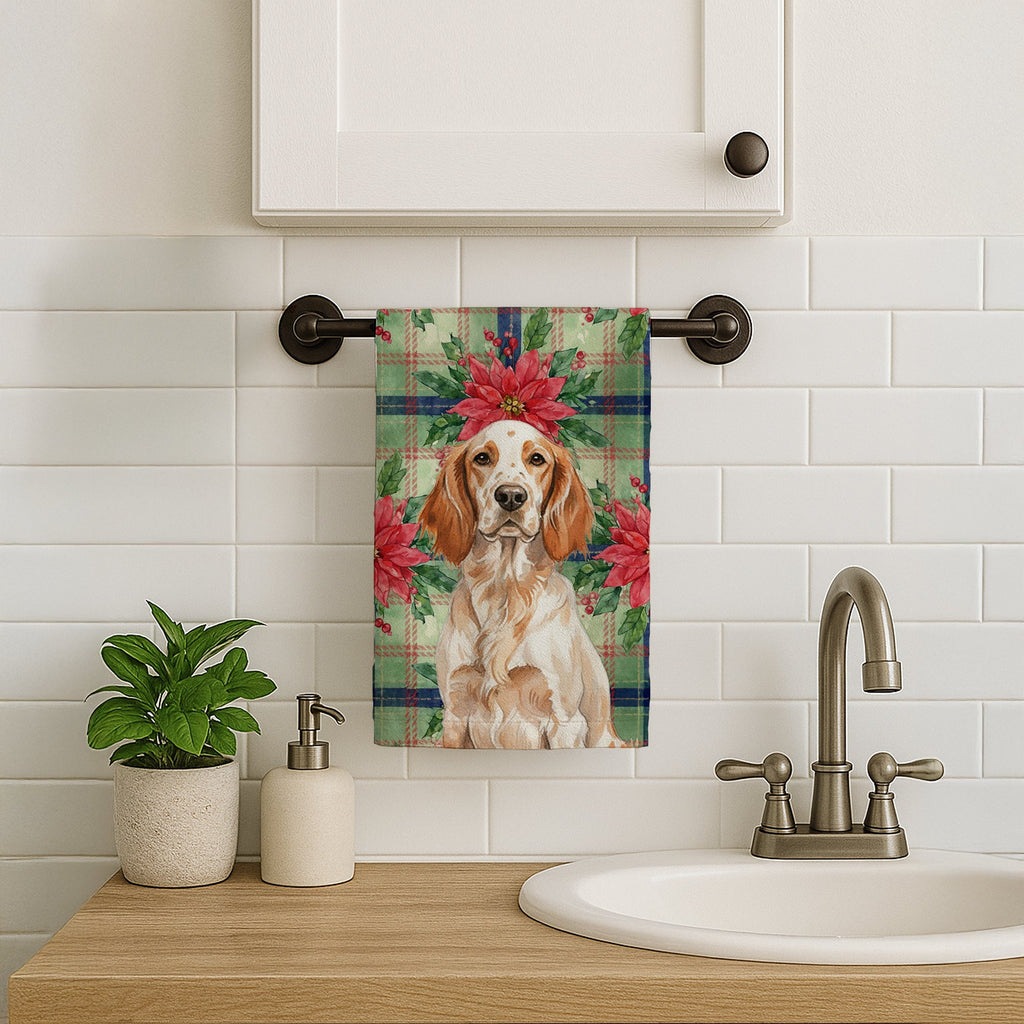 Orange Belton English Setter Christmas PoinsettIas Kitchen Towel Velour Plush Front and Cotton Loop Back Machine Washable