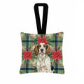 Tricolor English Setter Christmas PoinsettIas Hanging Square Fabric Ornament 3.5 � 3.5 Decorative Door-Knob & Tree Hanger, Soft Fabric