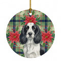 Black and White English Springer Spaniel Christmas PoinsettIas Ceramic Ornament Christmas Tree Hanging Decorations for Home Christmas Holiday, Party, Gift, 3 in, Multicolor
