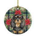 Black and Tan English Toy Spaniel Christmas PoinsettIas Ceramic Ornament Christmas Tree Hanging Decorations for Home Christmas Holiday, Party, Gift, 3 in, Multicolor